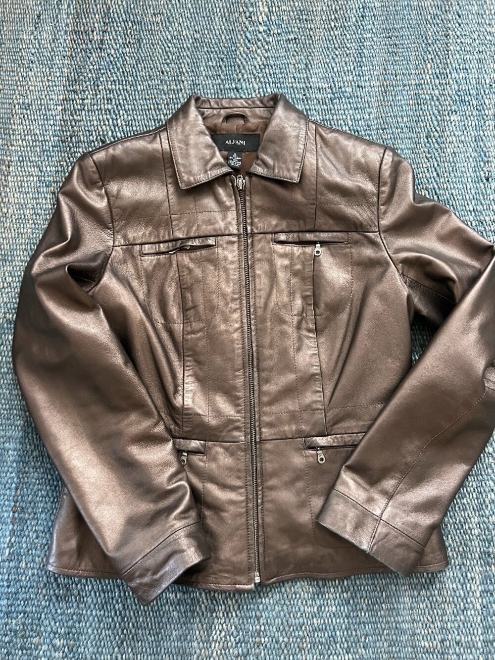 Alfani Golden Bronze Metallic Genuine Leather Jacket - Size Medium